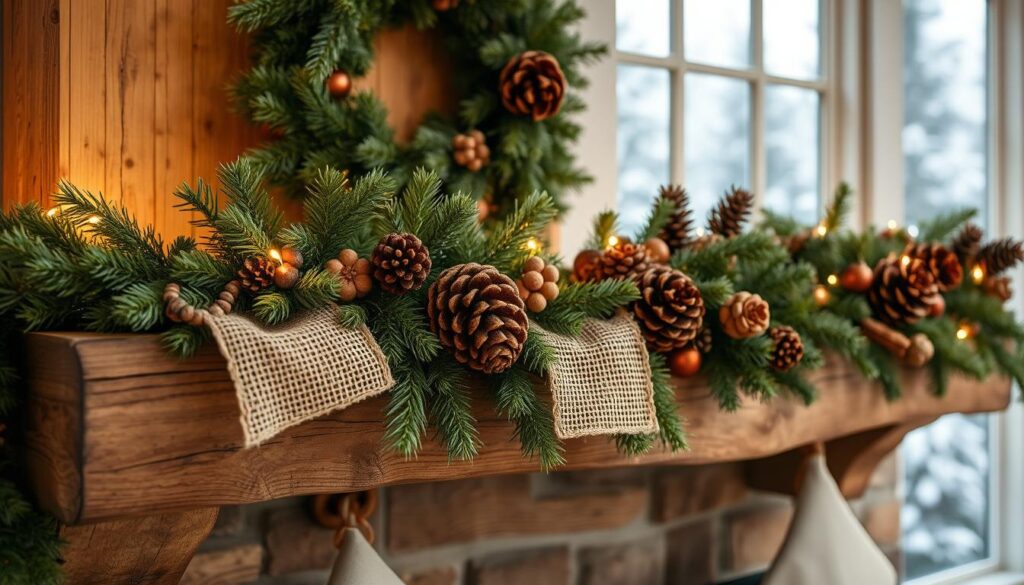 Natural Christmas decorations with pinecone garlands