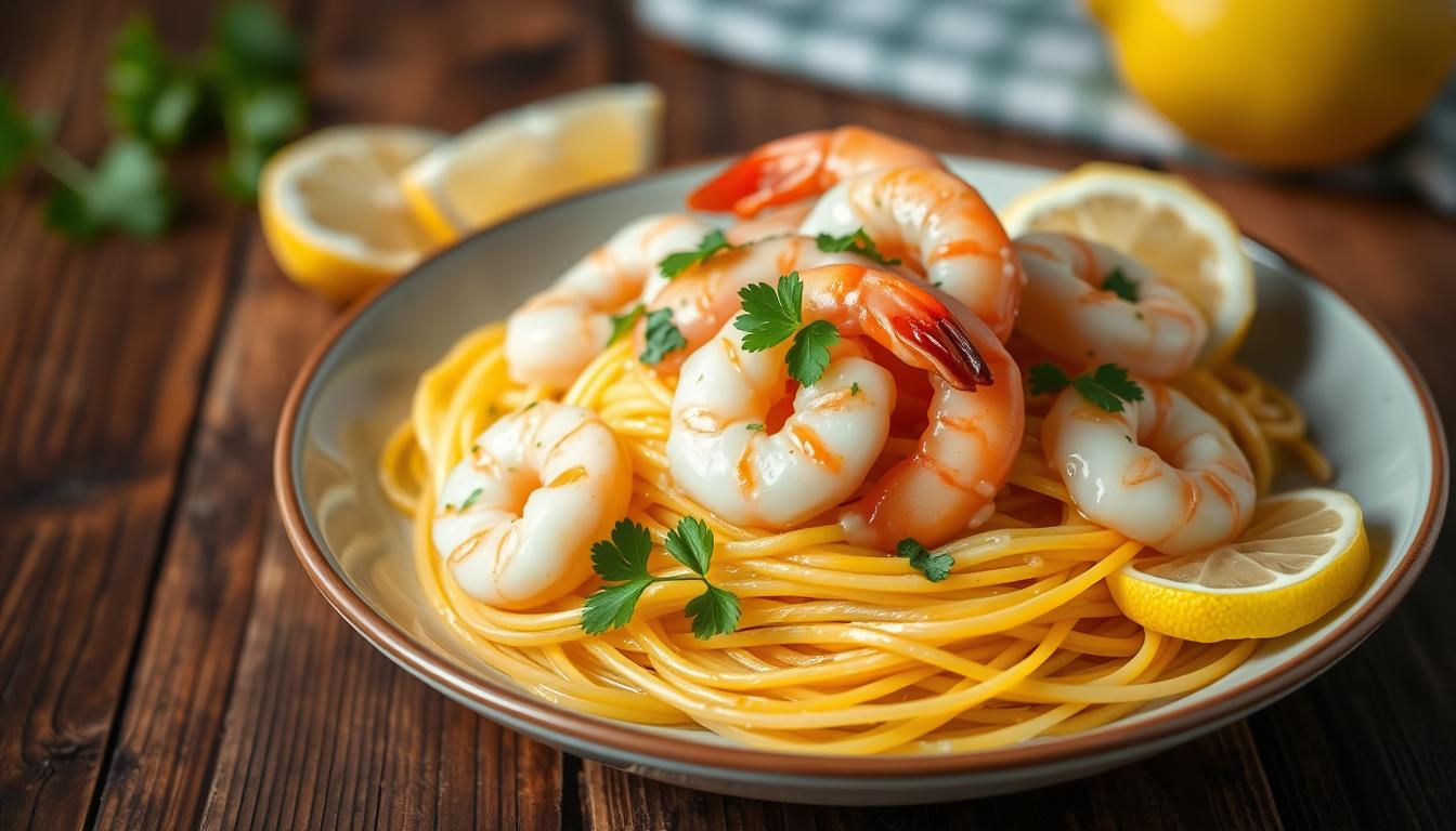 lemon garlic shrimp pasta, shrimp scampi, easy pasta recipe, quick pasta,