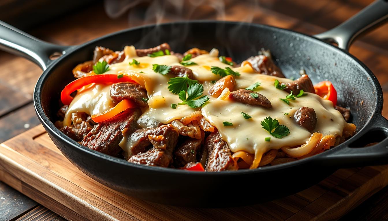 skillet cheesesteaks, Philly cheesesteak, easy cheesesteak recipe, quick cheeses